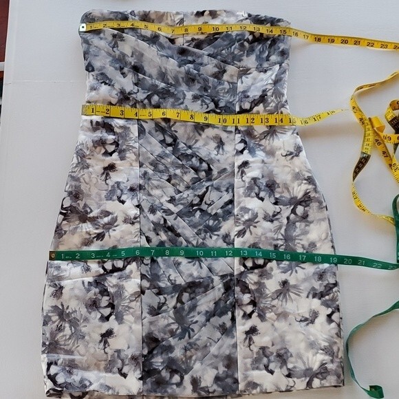 NWT CYNTHIA STEFFE GRAY CREAM STRAPLESS SHEATH DRESS FLORAL CHIFFON SATIN SIZE 8 - Picture 11 of 16